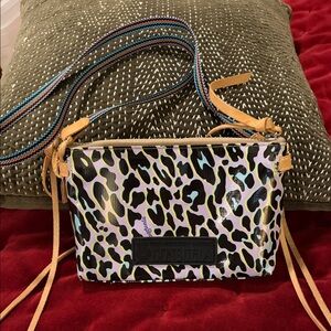 Consuela Leopard Print Crossbody Bag - Black, White, and Tan